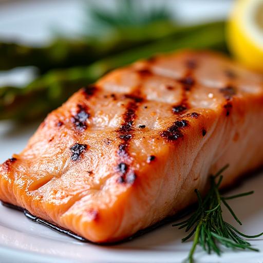 Perfectly grilled salmon filet with asparagus on SparkGrill.